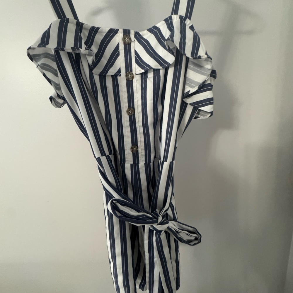 She + Sky Navy and White Striped Romper